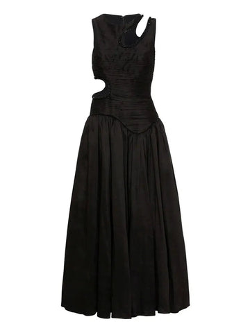The Clarissa High Waist Folds Print Dress - Multiple Colors SA Formal Black S 