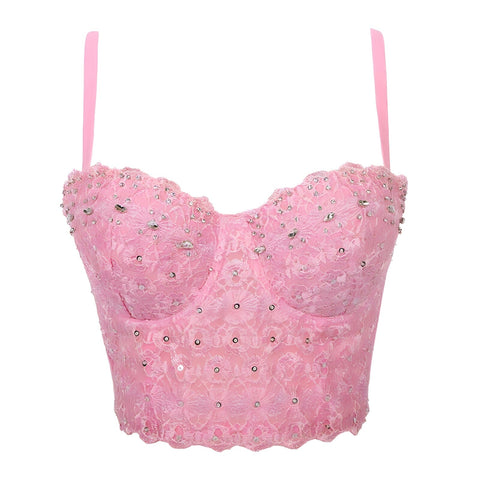 The Ayanna Crop Top Rhinestone Camisole - Multiple Colors 0 SA Styles Pink S 