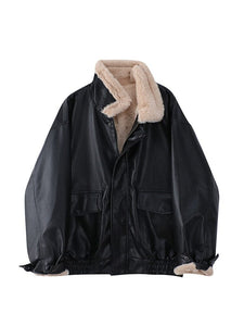 The Carla Faux Leather Oversized Winter Moto Jacket - Multiple Colors 0 SA Styles Black One Size 